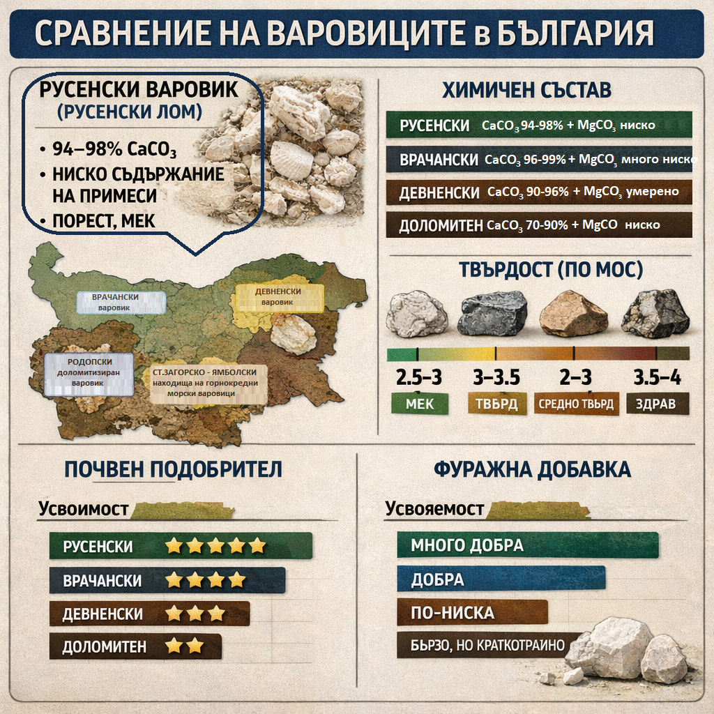 РУСЕНСКИ варовик - ФАНА - сравнение с други варовици в България